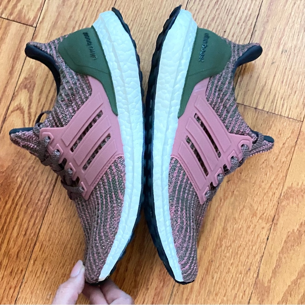Adidas pink olive green ultraboost ultra boost DNA knit lace up sneakers shoes - Picture 6 of 8